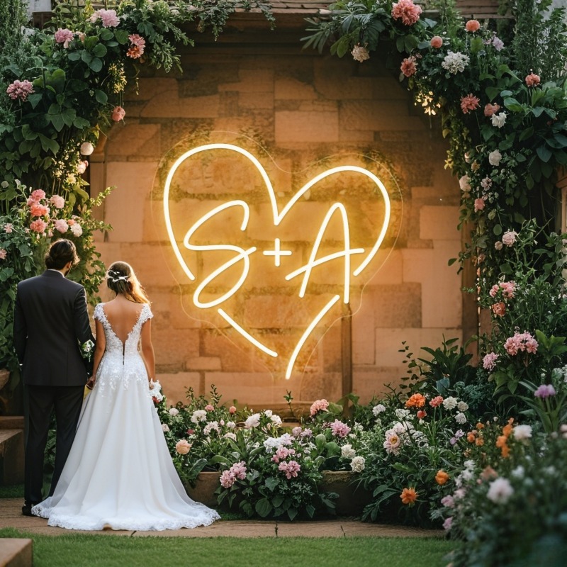 Lighting Decor For Wedding - 맞춤 이니셜 하트 LED 네온사인, 웨딩