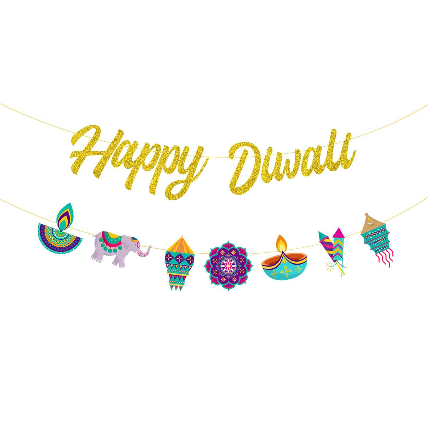 Lighting Decoration For Diwali - 디왈리 파티 장식 해피 디왈리 골드
