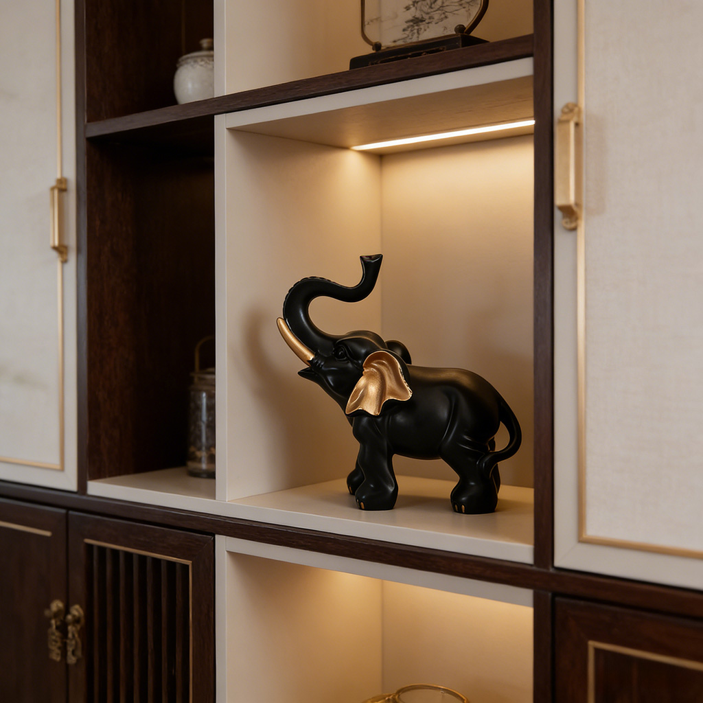 검정색과 금색의 행운을 상징하는 코끼리 장식품 1개,  - Lighting Room Decor Items 리뷰 및 가격
