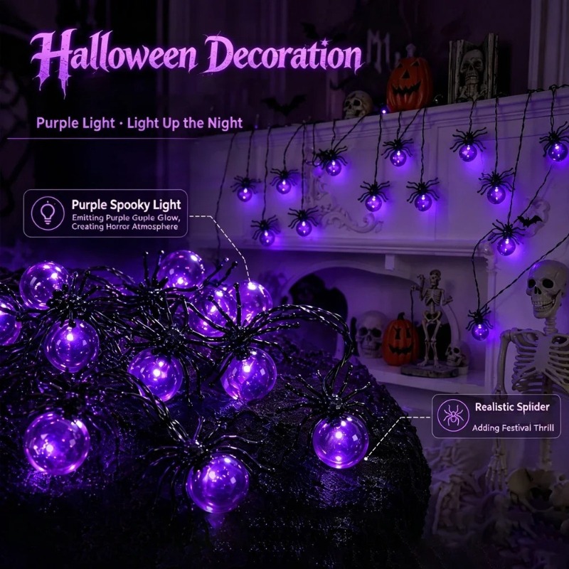 배터리로 작동하는 거미 모양 LED 스트링 조명, 마당 - String Light Outdoor 리뷰 및 가격