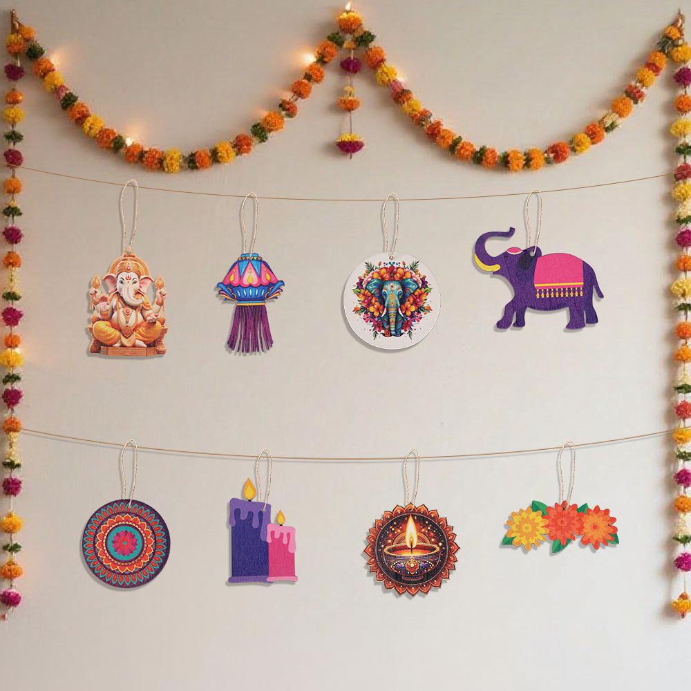 디왈리 테마 장식 - 나무 칩 걸이 (코끼리 & 양초) - Lighting Decoration For Diwali 리뷰 및 가격