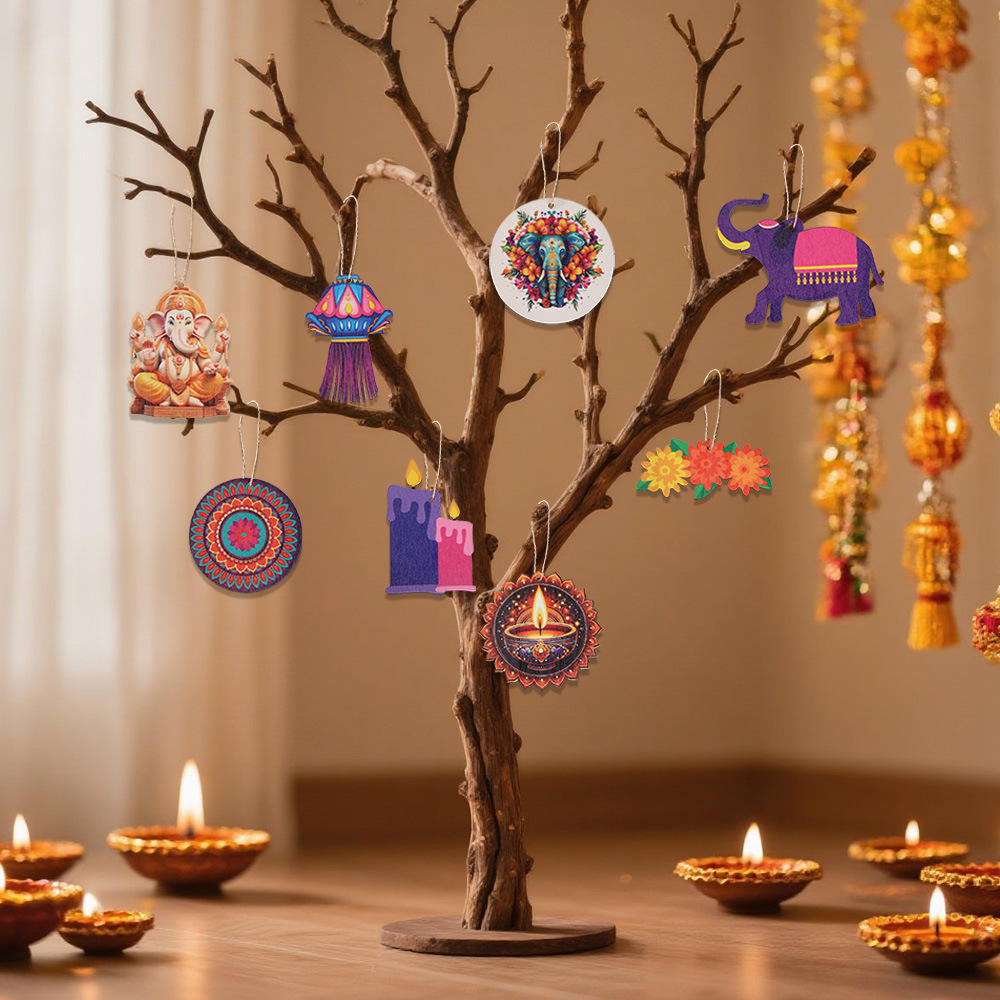 디왈리 테마 장식 - 나무 칩 걸이 (코끼리 & 양초) - Lighting Decoration For Diwali 리뷰 및 가격