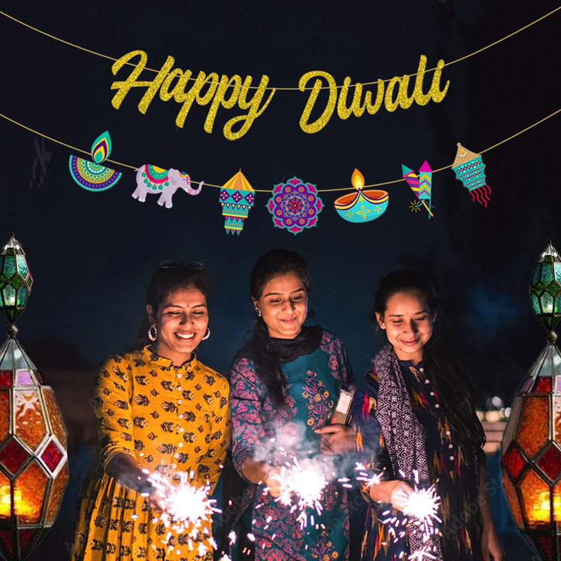 디왈리 파티 장식 해피 디왈리 골드 글리터 배너, 인도 - Lighting Decoration For Diwali 리뷰 및 가격