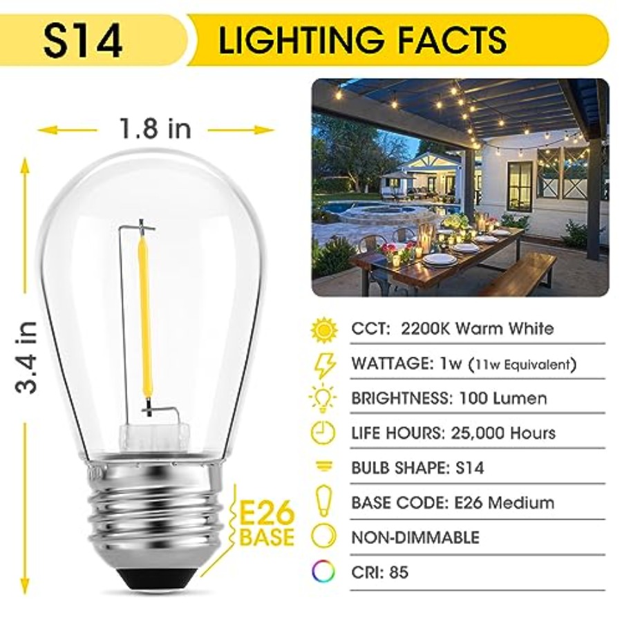 36팩 S14 LED 전구(야외 스트링 조명용), 파티 - String Light Outdoor 리뷰 및 가격