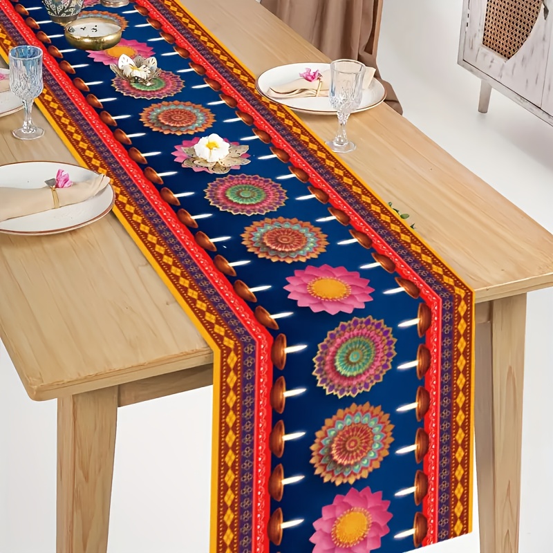 행복한 디왈리 축제 조명 린넨 테이블 러너 휴일 파티  - Lighting Decoration For Diwali 리뷰 및 가격