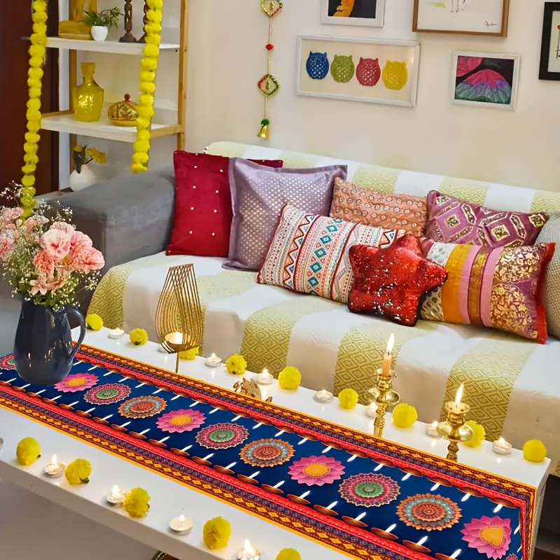 행복한 디왈리 축제 조명 린넨 테이블 러너 휴일 파티  - Lighting Decoration For Diwali 리뷰 및 가격
