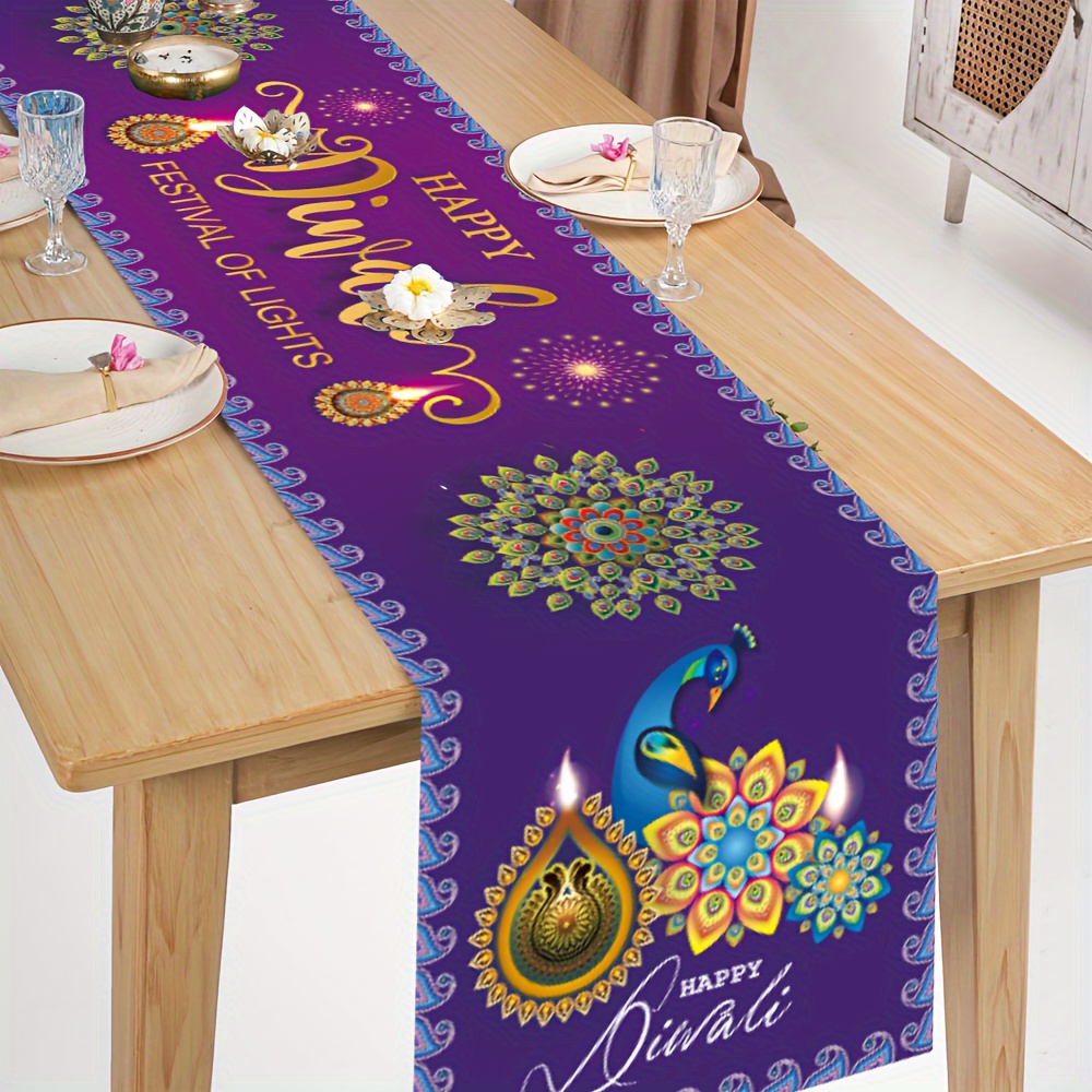 행복한 디왈리 축제 조명 린넨 테이블 러너 휴일 파티  - Lighting Decoration For Diwali 리뷰 및 가격