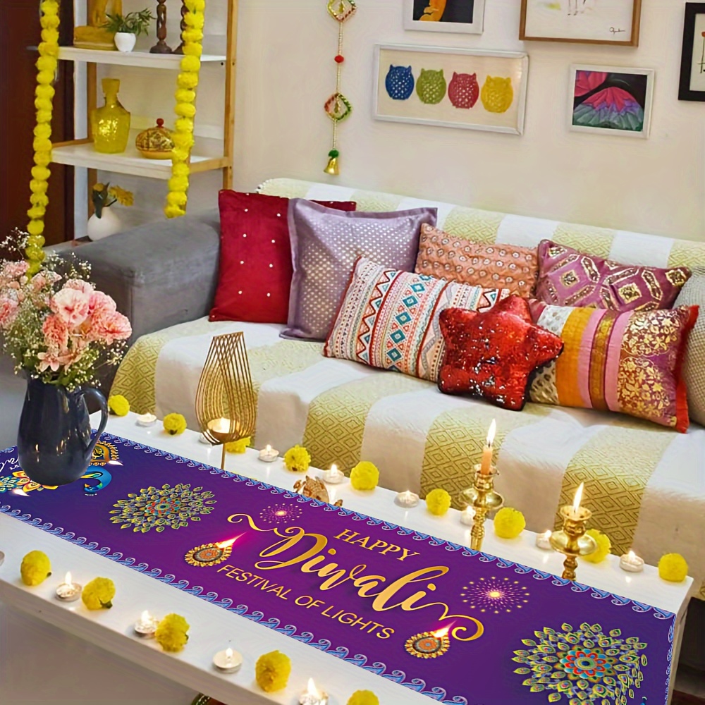 행복한 디왈리 축제 조명 린넨 테이블 러너 휴일 파티  - Lighting Decoration For Diwali 리뷰 및 가격